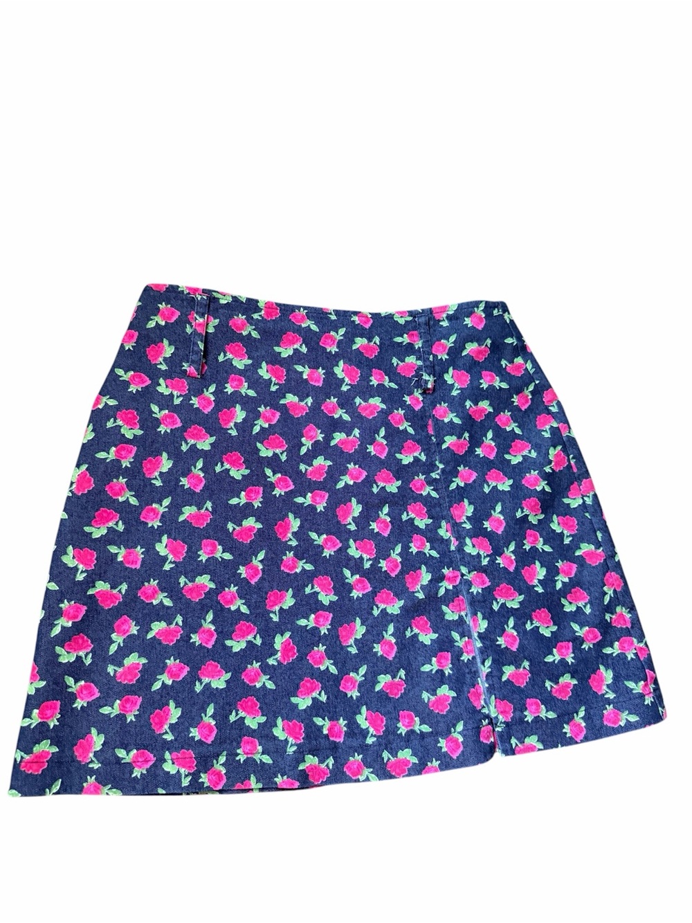 Y2K Vintage 2000’S Denim Floral Printed Short Skirt Women’s Size 28” Waist